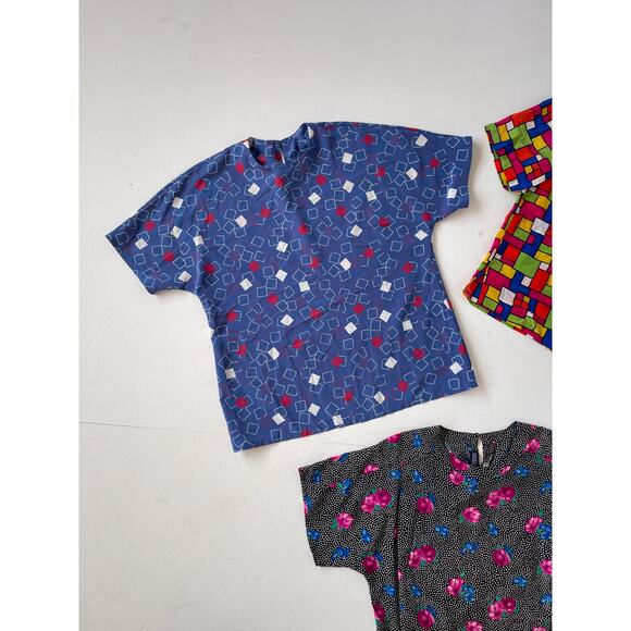 VINTAGE 80s Boxy Patterned Top Wholesale Bundle / 3 Pcs / Silk Lot Womens - Picture 5 of 9